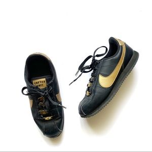 Nike Cortez Basic Black Metallic Gold Sneakers